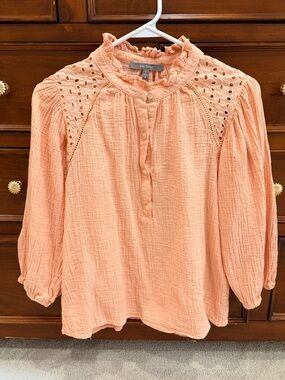 Anthropologie Peach Eyelet Yoke Gauze Blouse